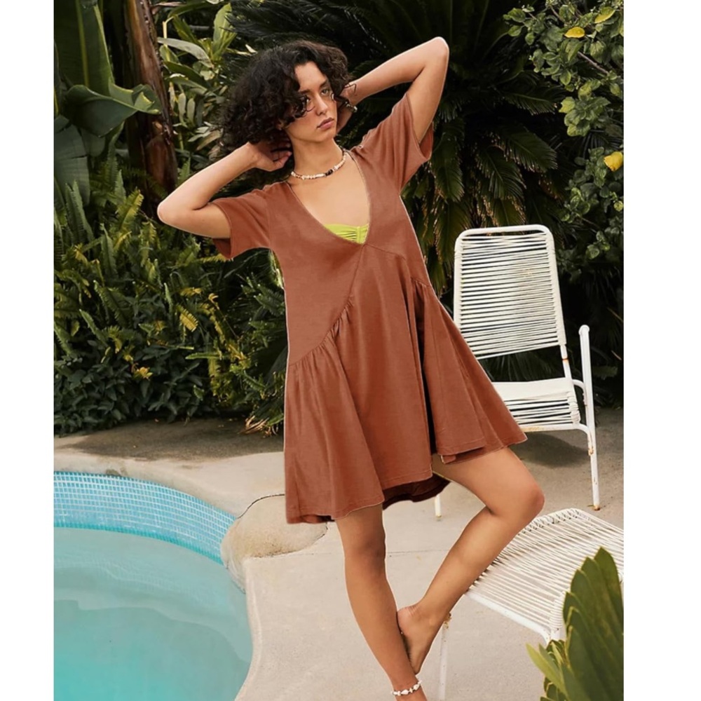 Rust Orange V-Neck Dress